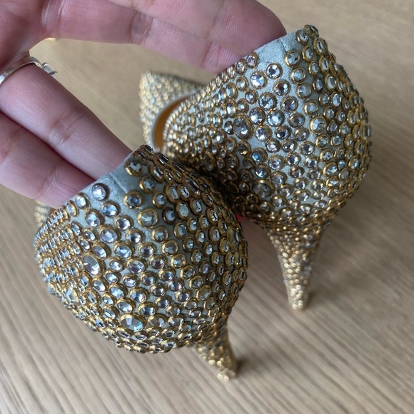 CHRISTIAN LOUBOUTIN Gold Crystal Daffodile straps 160 heels - Picture 7 of 16